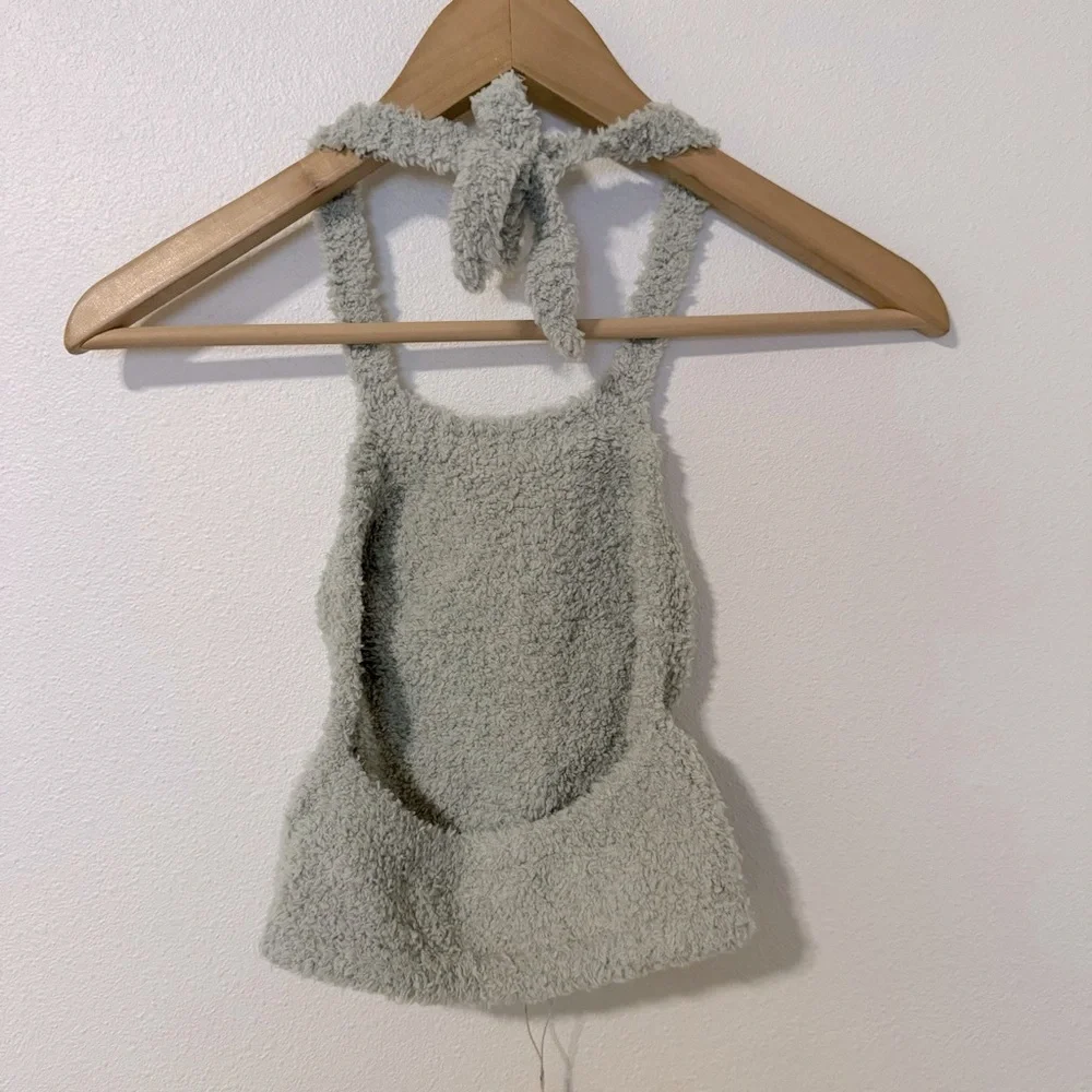 Skims Cozy Knit Halter Bra Top Aqua Loungewear NWT-Small/Medium